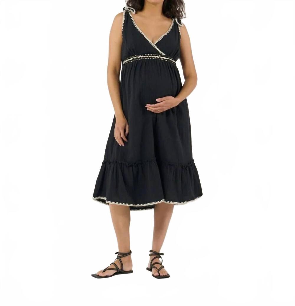NEW CACHE COEUR maternity gaia nursing bohemian midi dress in black